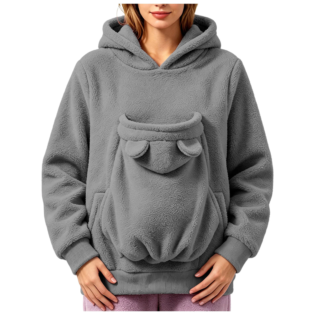 Women’s Teddy Fleece Pet Carrier Hoodie with Kangaroo Pouch