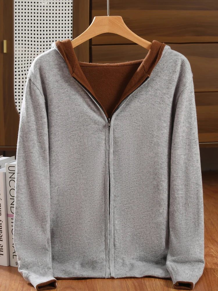 Men’s Double-Sided Cashmere Hooded Zip-Up Cardigan