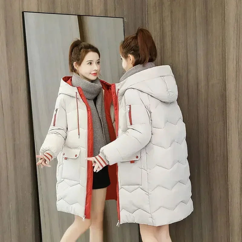Thick and Warm Long Hooded Cotton Coats for Women