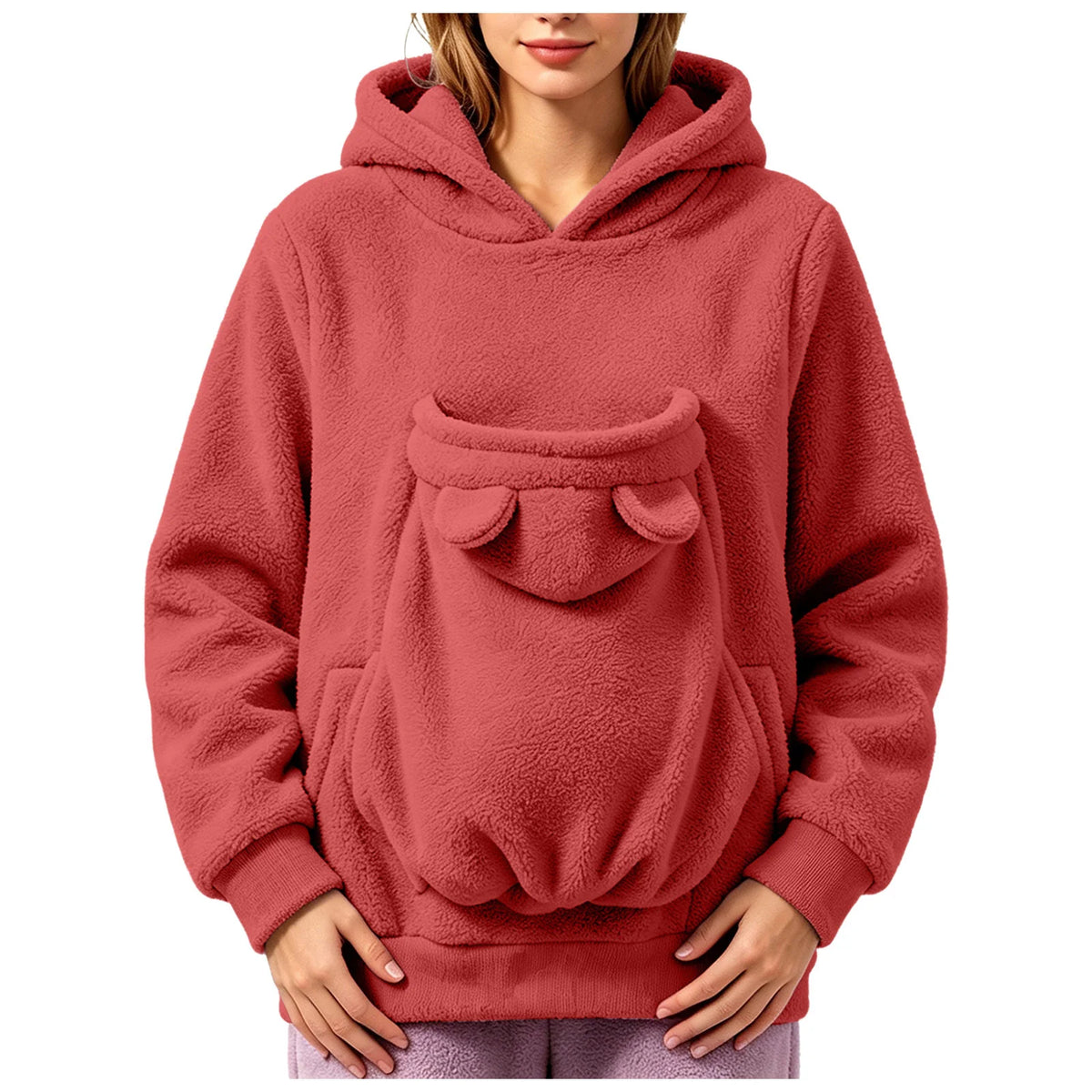 Women’s Teddy Fleece Pet Carrier Hoodie with Kangaroo Pouch
