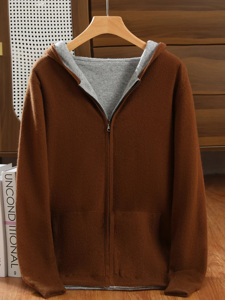 Men’s Double-Sided Cashmere Hooded Zip-Up Cardigan