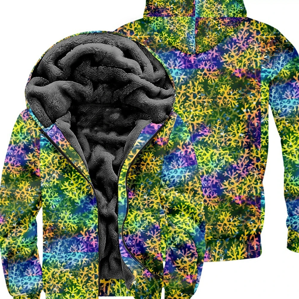 Thick Zipped Hoodies with Flowers and Leaves Print