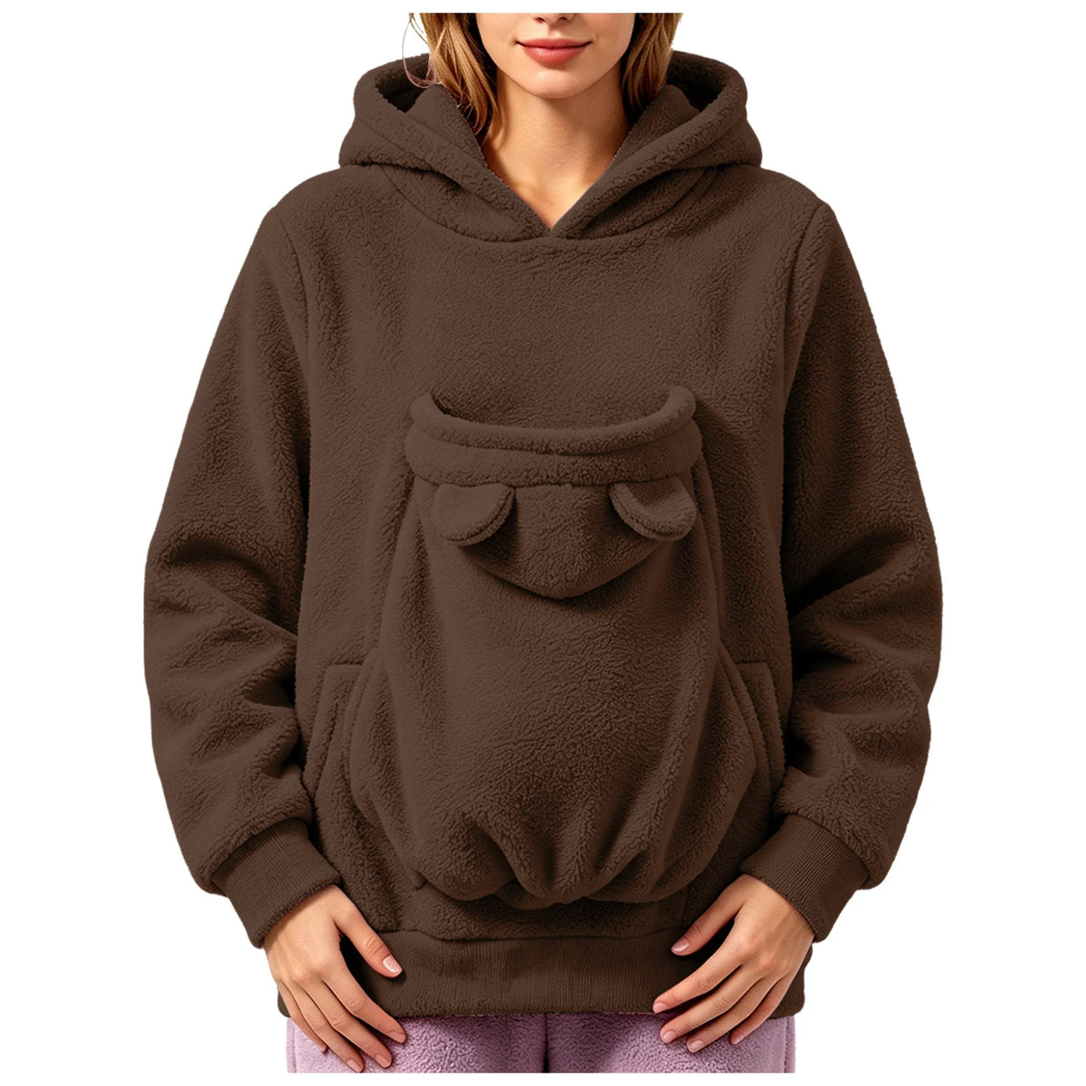 Women’s Teddy Fleece Pet Carrier Hoodie with Kangaroo Pouch