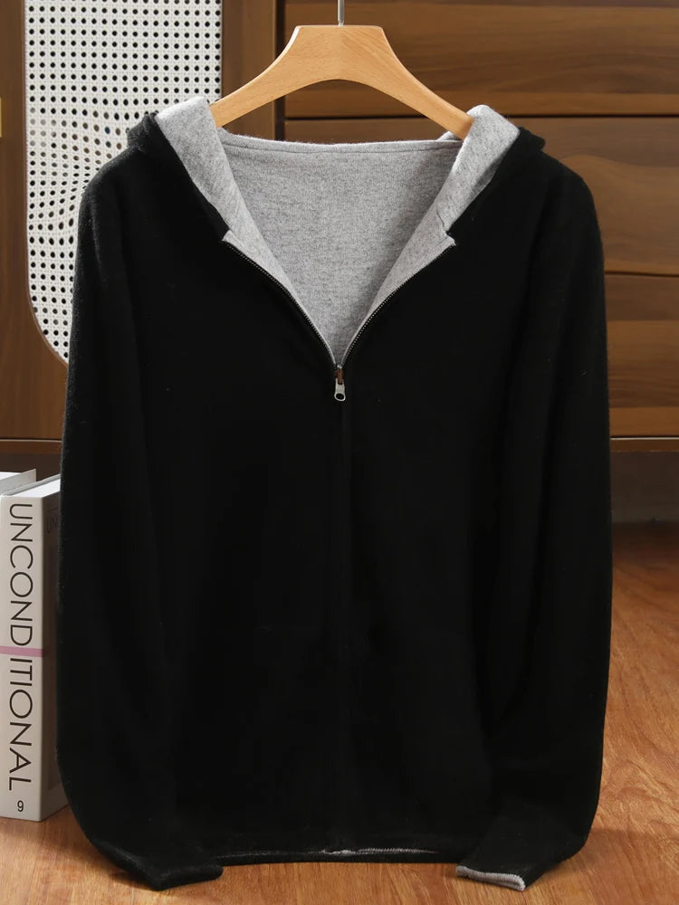 Men’s Double-Sided Cashmere Hooded Zip-Up Cardigan