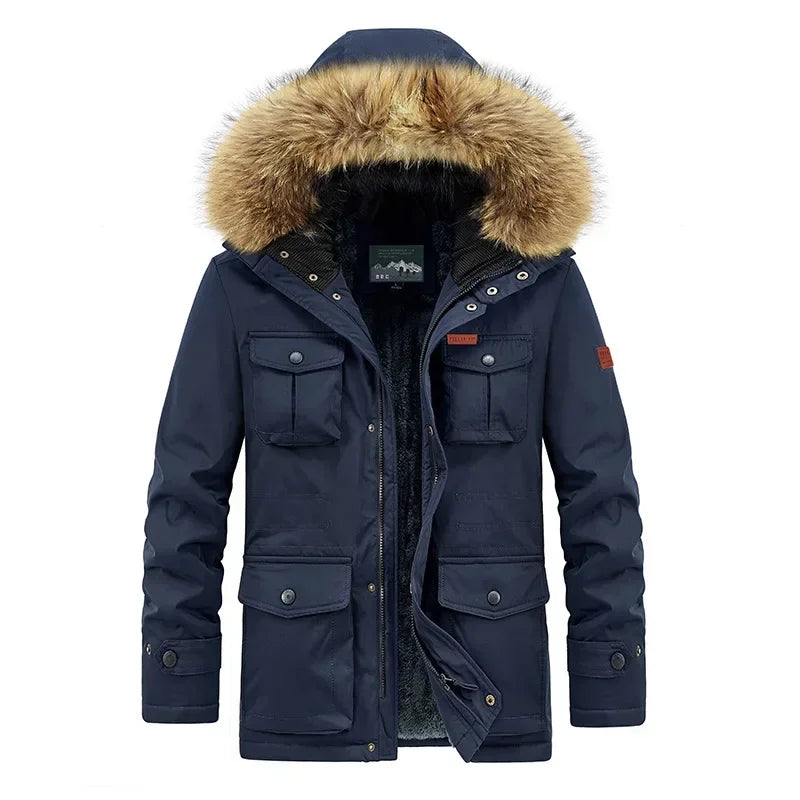 Fur Collar Mens Parka Coat With Fur Hood Hooded Winter Jackets
