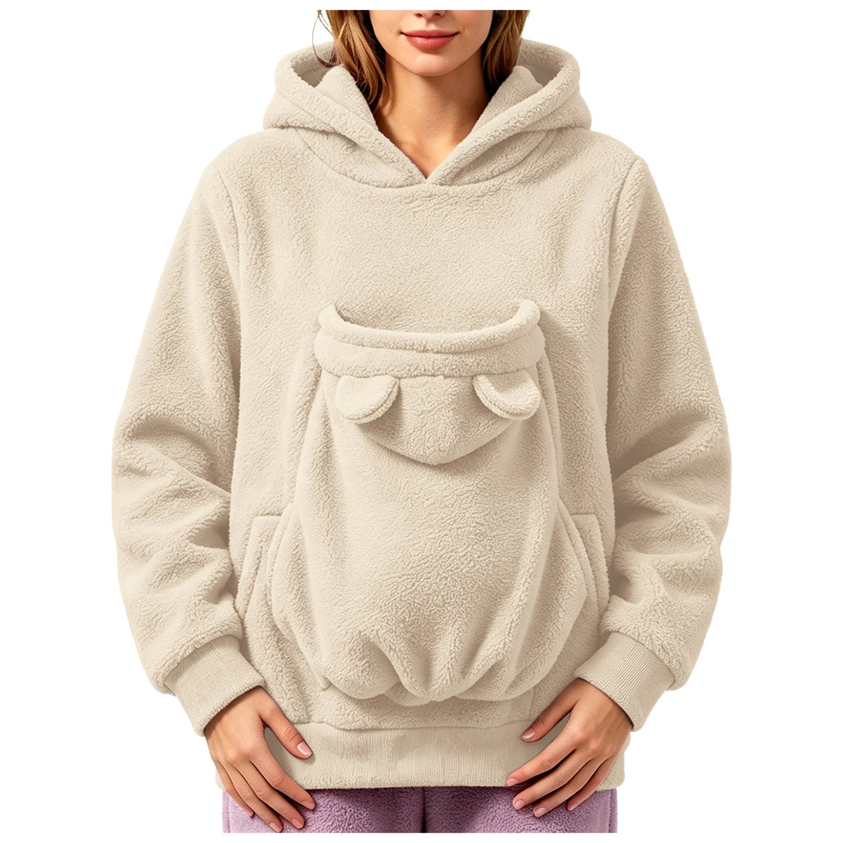 Women’s Teddy Fleece Pet Carrier Hoodie with Kangaroo Pouch