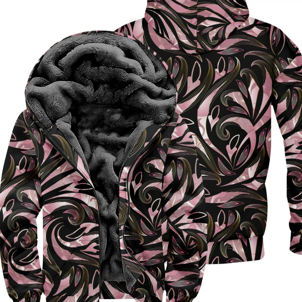 Thick Zipped Hoodies with Flowers and Leaves Print