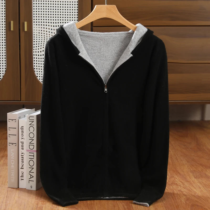 Men’s Double-Sided Cashmere Hooded Zip-Up Cardigan