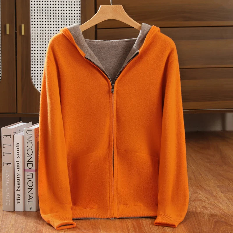 Men’s Double-Sided Cashmere Hooded Zip-Up Cardigan