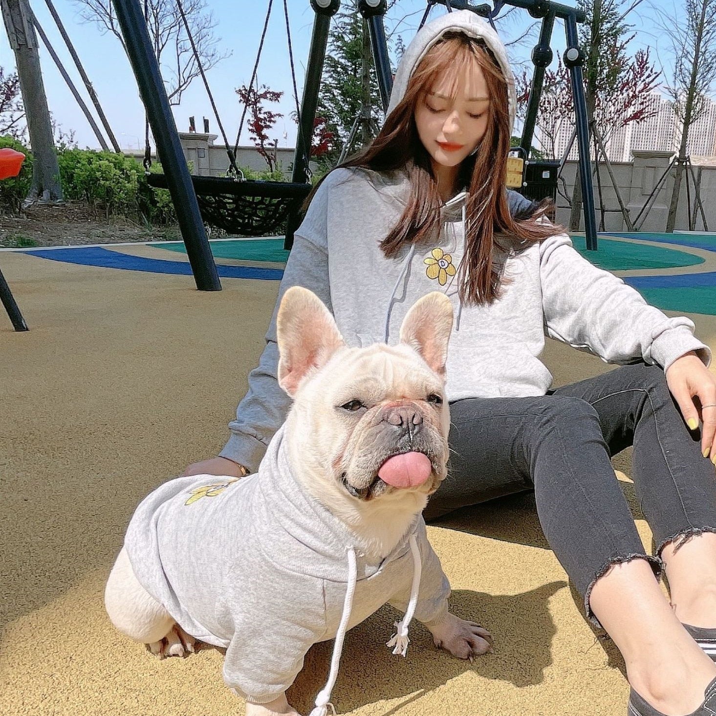 Pet and Dog Owner Matching Clothes with Cute Flower