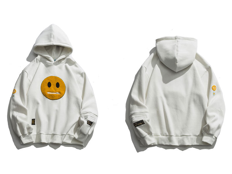 Smiley Patchwork Fleece Hoodies with Zipper Pocket
