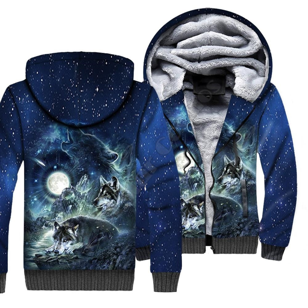 Wolf Animal 3D Printed Fleece Zipper Hoodies for Men and Women
