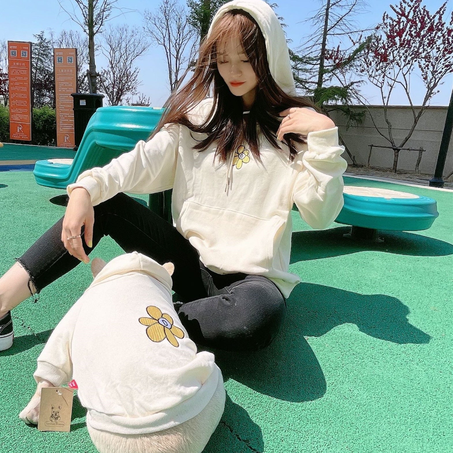 Pet and Dog Owner Matching Clothes with Cute Flower