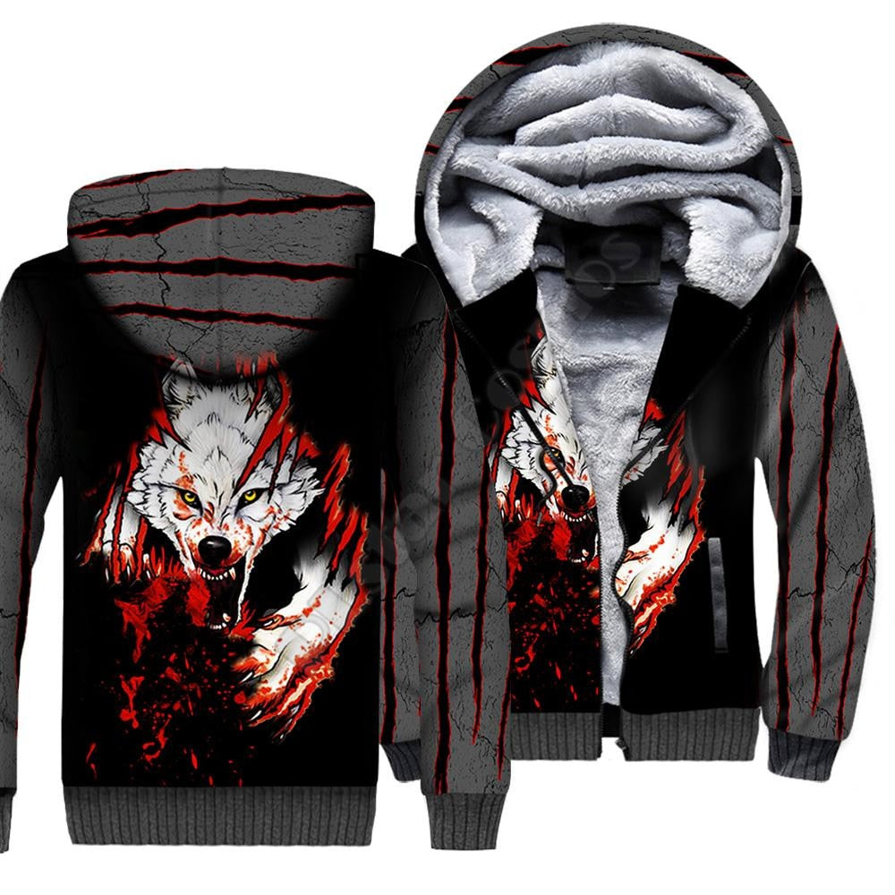 Wolf Animal 3D Printed Fleece Zipper Hoodies for Men and Women