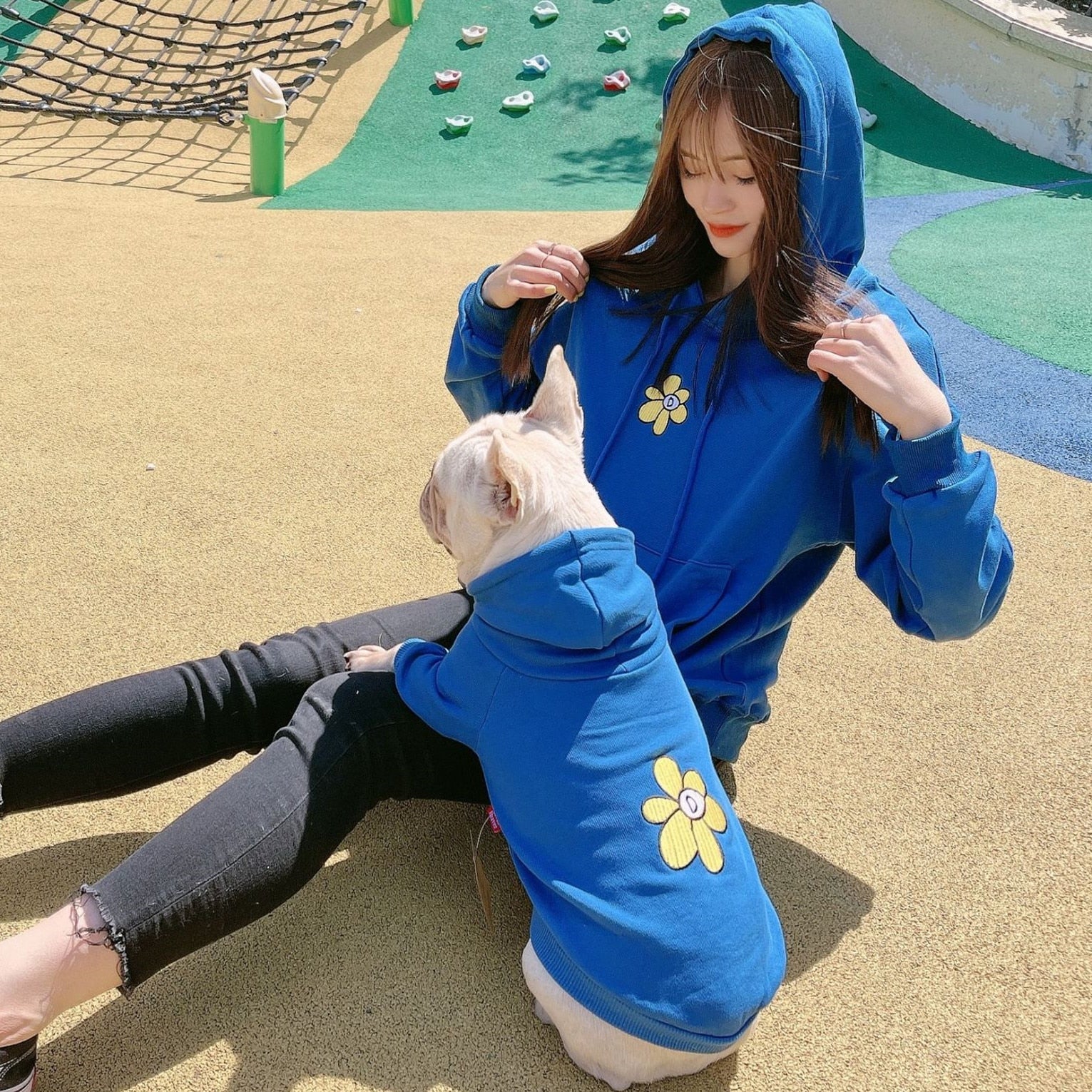 Pet and Dog Owner Matching Clothes with Cute Flower