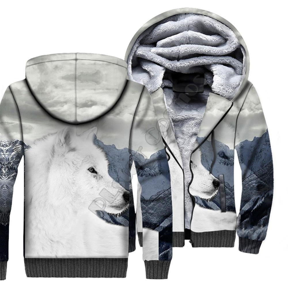 Wolf Animal 3D Printed Fleece Zipper Hoodies for Men and Women