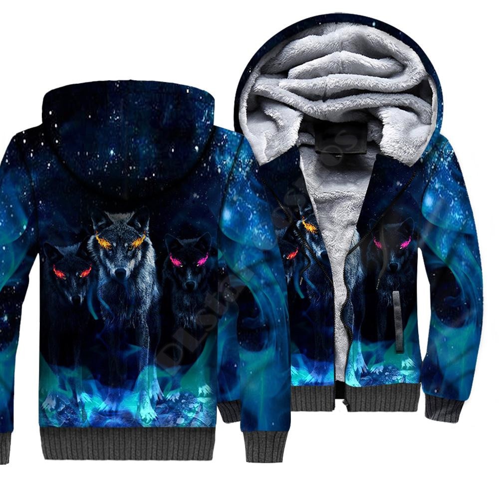 Wolf Animal 3D Printed Fleece Zipper Hoodies for Men and Women