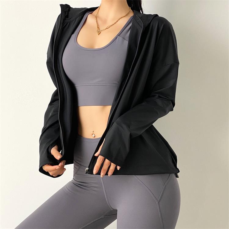 Womens Loose Zipper Hooded Running Jacket