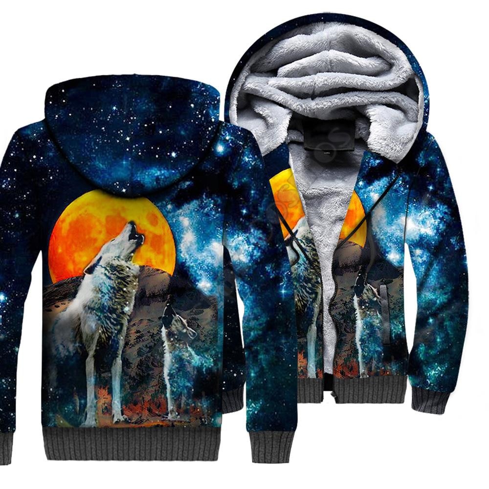 Wolf Animal 3D Printed Fleece Zipper Hoodies for Men and Women