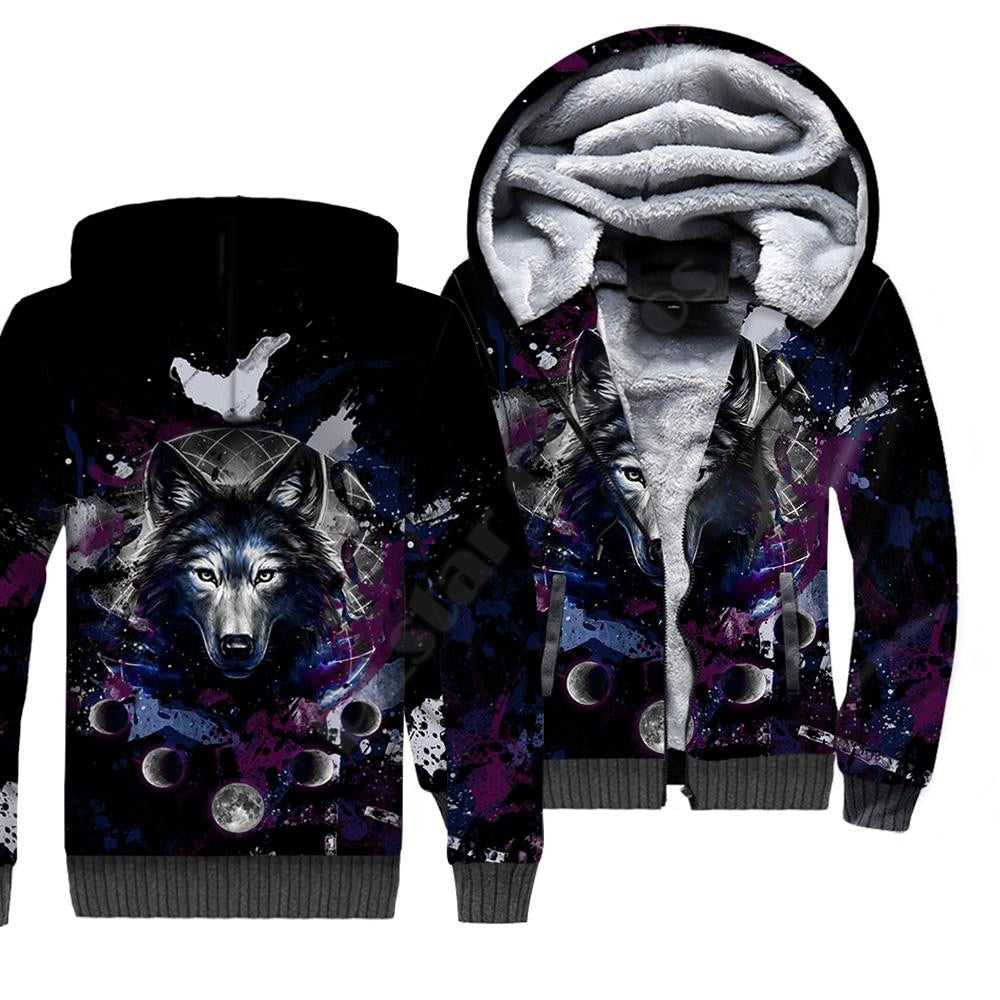 Wolf Animal 3D Printed Fleece Zipper Hoodies for Men and Women