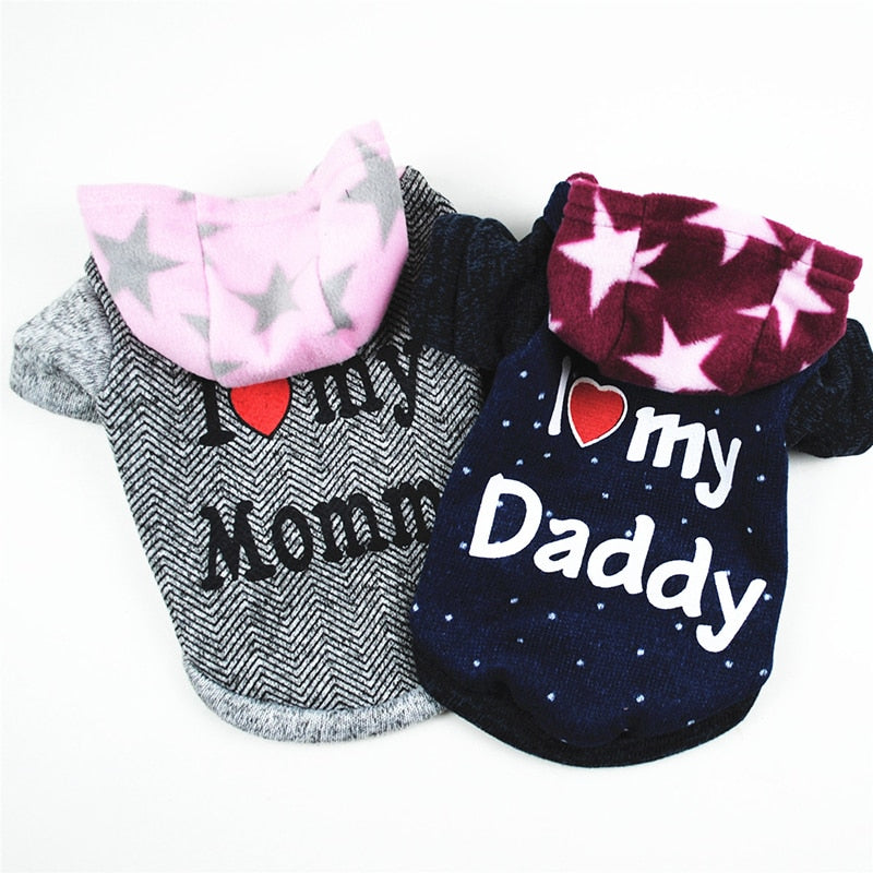 I LOVE Dad/ Mom Thick Winter Dog Clothes