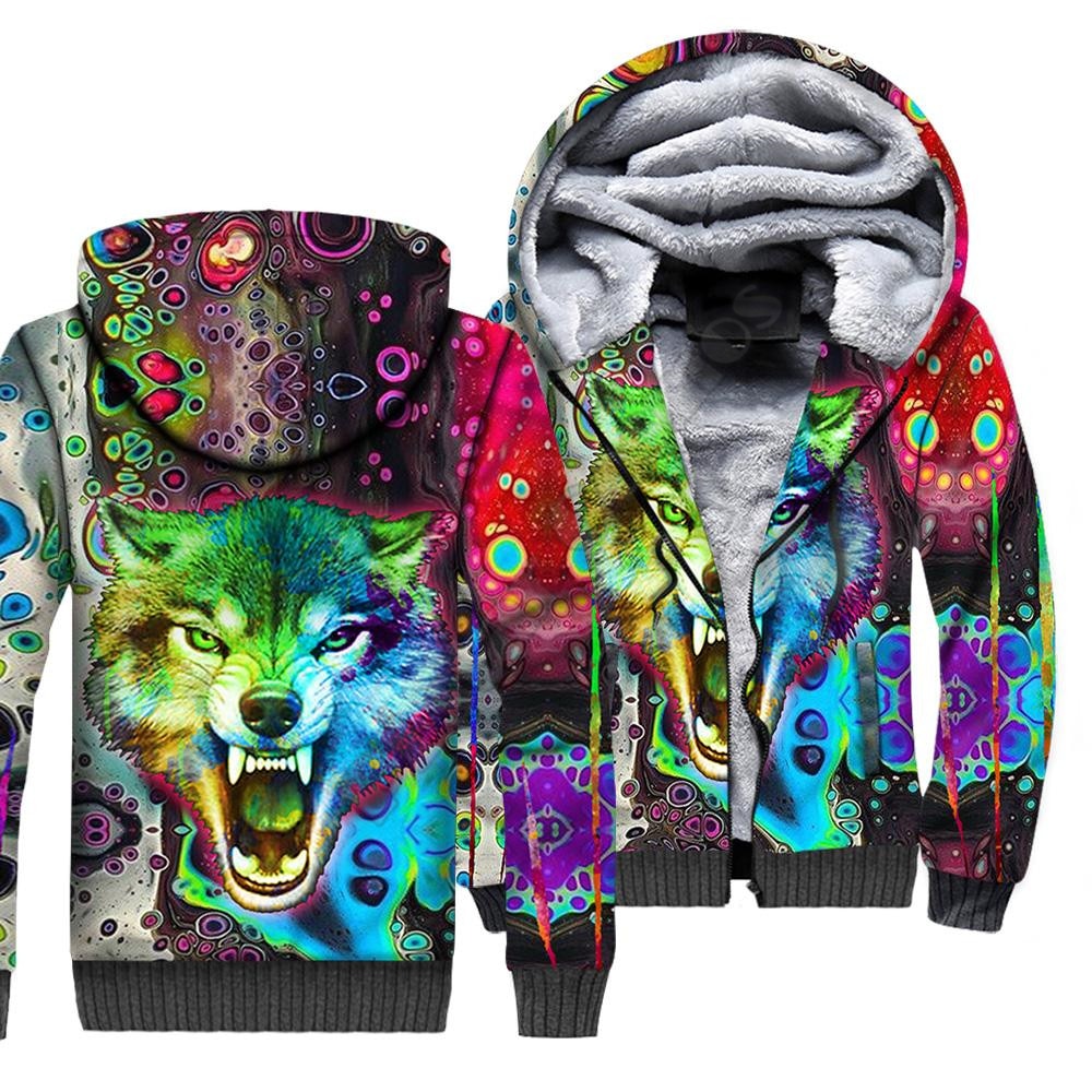 Wolf Animal 3D Printed Fleece Zipper Hoodies for Men and Women