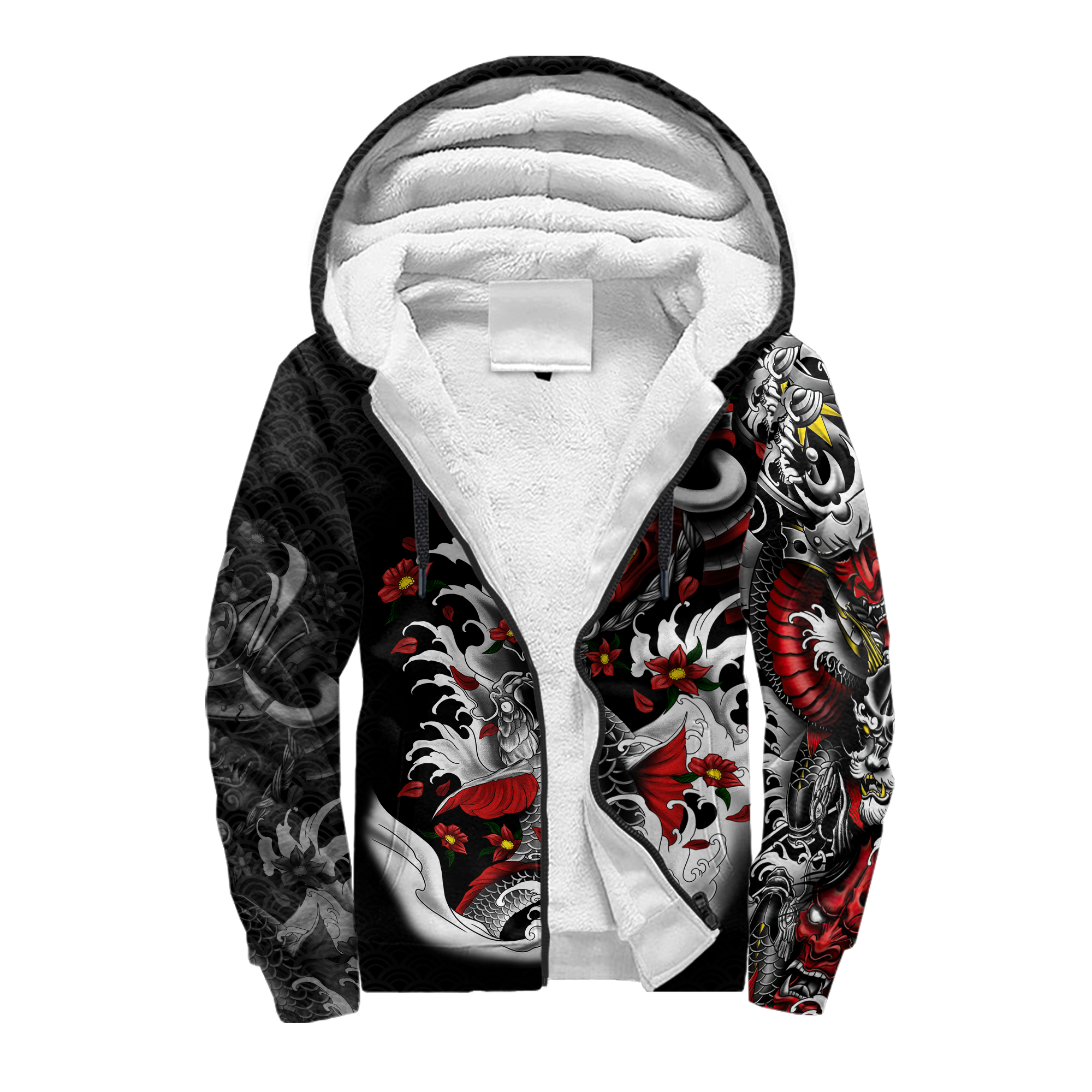 Samurai and Dragon 3D-Printed Winter Zipped Hoodie