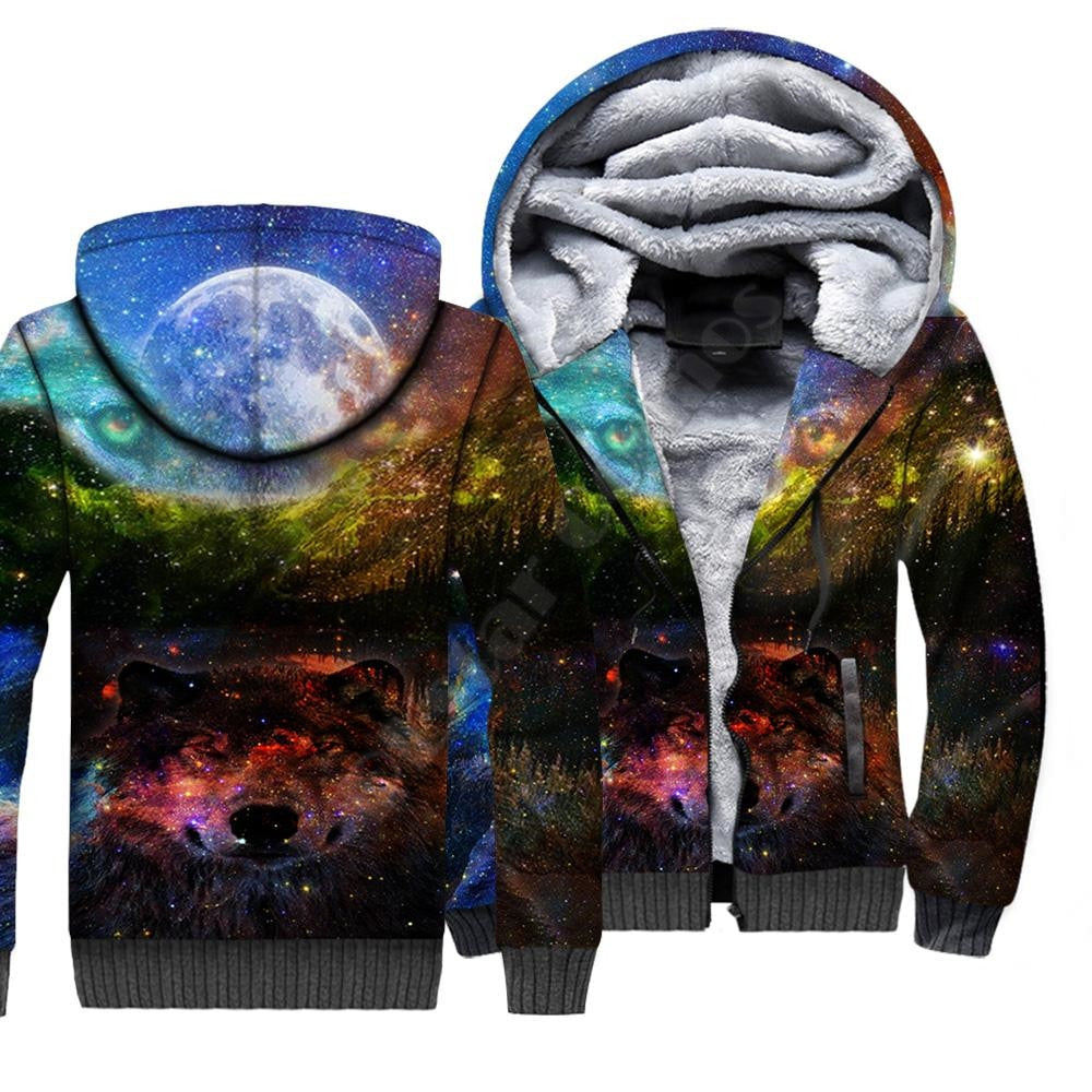 Wolf Animal 3D Printed Fleece Zipper Hoodies for Men and Women