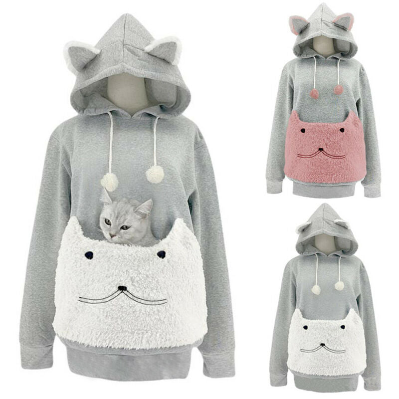 Cat Pouch Pullover Sweatshirt with Cat's Ear Shaped Hood