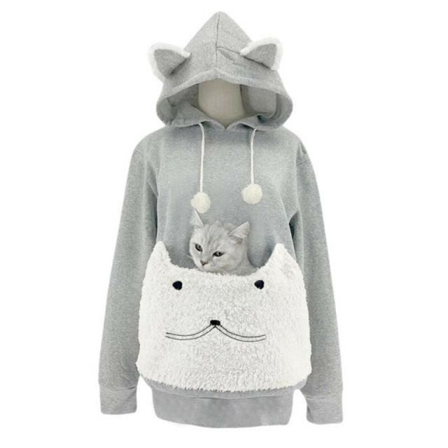 Cat Pouch Pullover Sweatshirt with Cat's Ear Shaped Hood