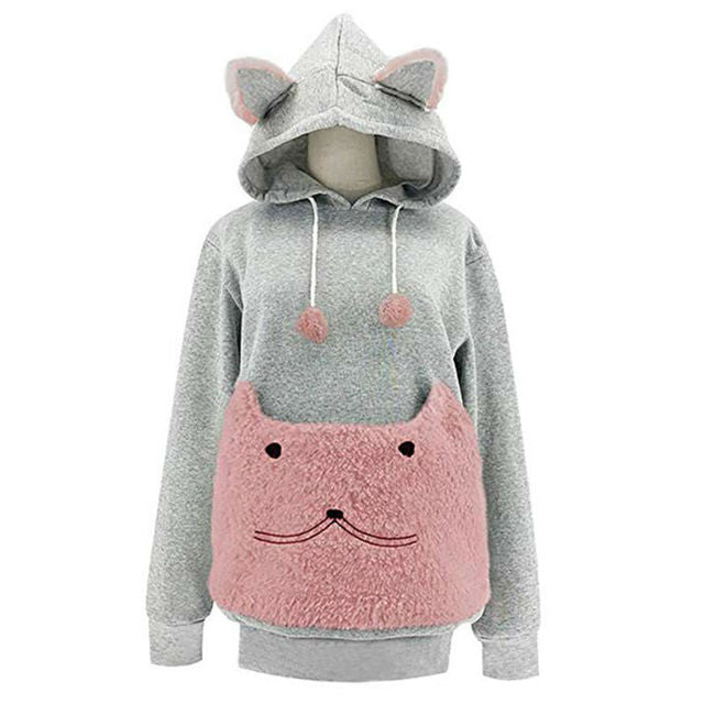 Cat Pouch Pullover Sweatshirt with Cat's Ear Shaped Hood