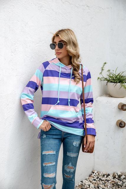Casual Loose Ladies Pullovers with Pocket and Hooded Top