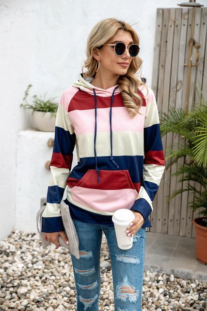 Casual Loose Ladies Pullovers with Pocket and Hooded Top