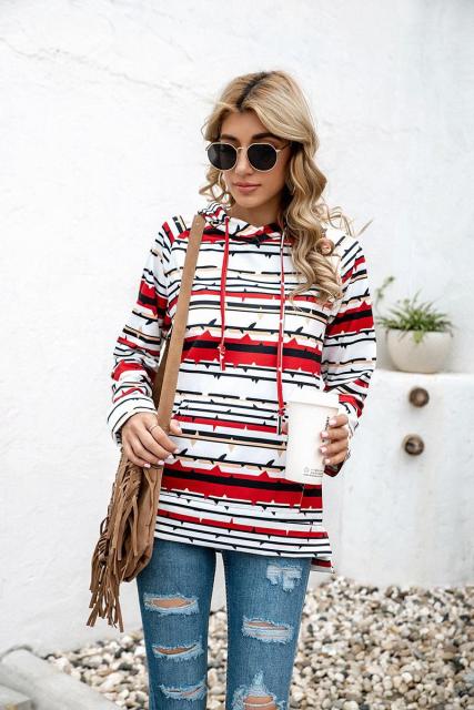 Casual Loose Ladies Pullovers with Pocket and Hooded Top