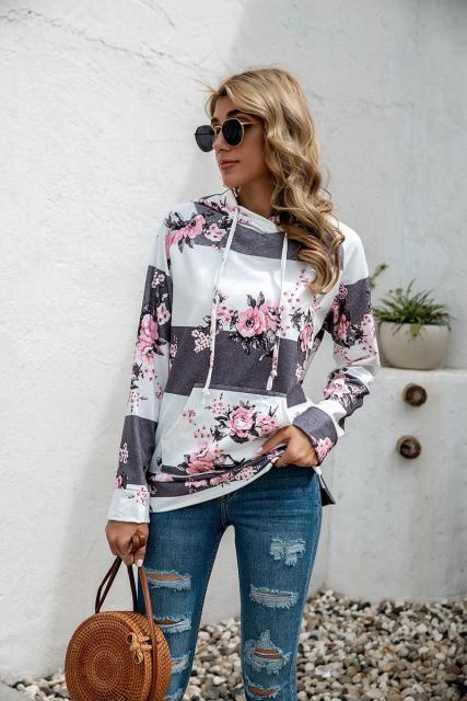 Casual Loose Ladies Pullovers with Pocket and Hooded Top