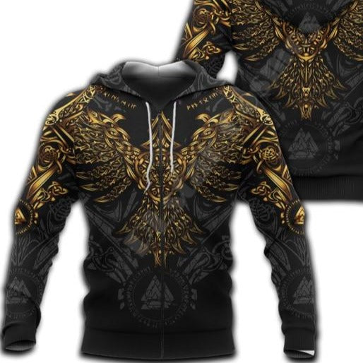 Beautiful Viking Huginn Gold Tattoo 3D Printed Unisex Hoodie