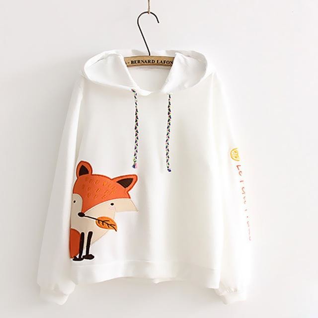 Womens Fox Printed Hoodie White - The Hoodie Store