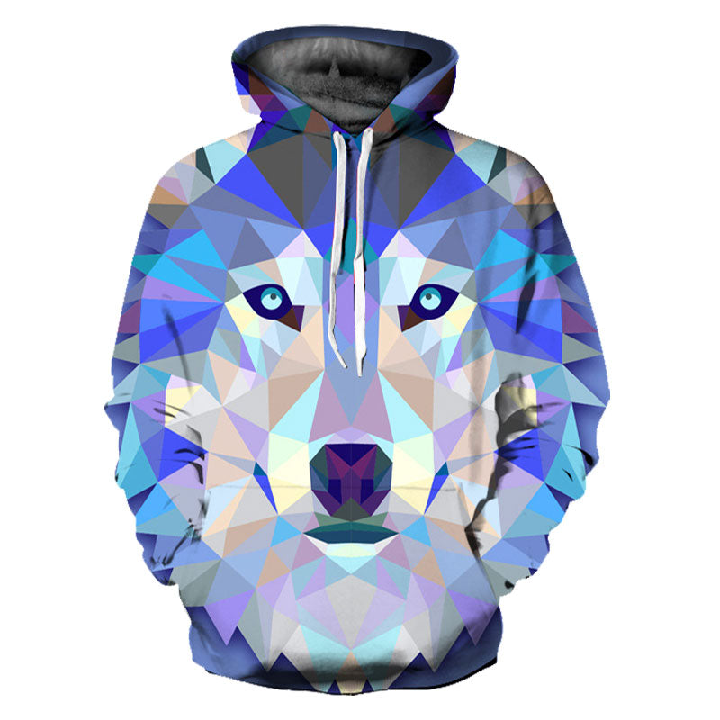 Geometric Wolf Blue Hoodie - The Hoodie Store