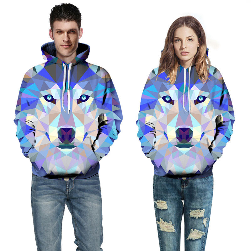 Geometric Wolf Blue Hoodie - The Hoodie Store