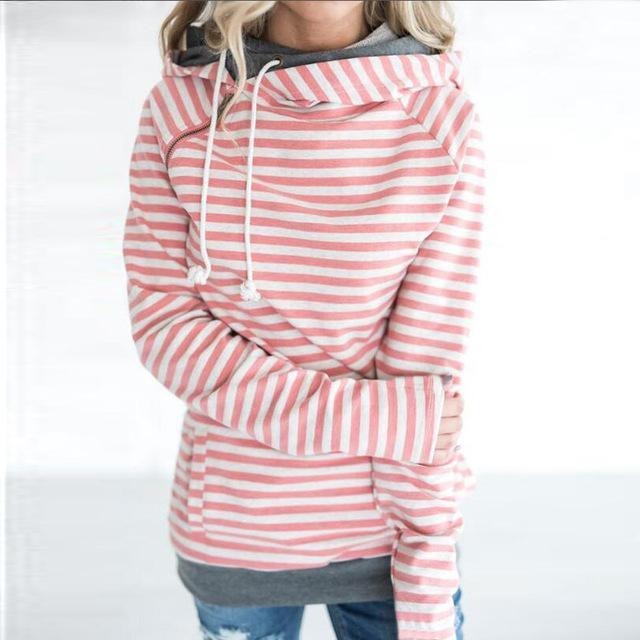 Lossky Double Hooded Striped Drawstring Hoodie - The Hoodie Store