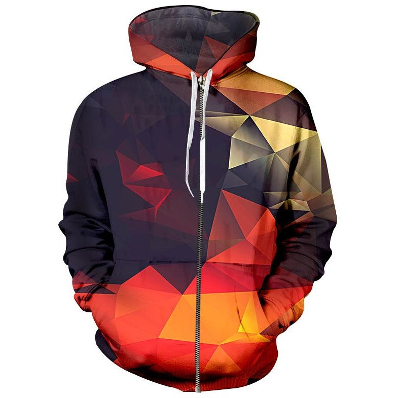 Unisex 3D Geometric Shapes Zip-Up Hoodie - The Hoodie Store