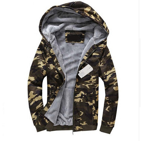 Olive Green Camouflage Zipper Fleece Hoodie - The Hoodie Store