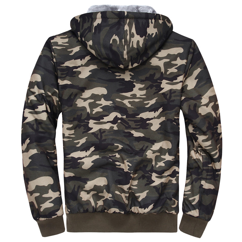 Olive Green Camouflage Zipper Fleece Hoodie - The Hoodie Store