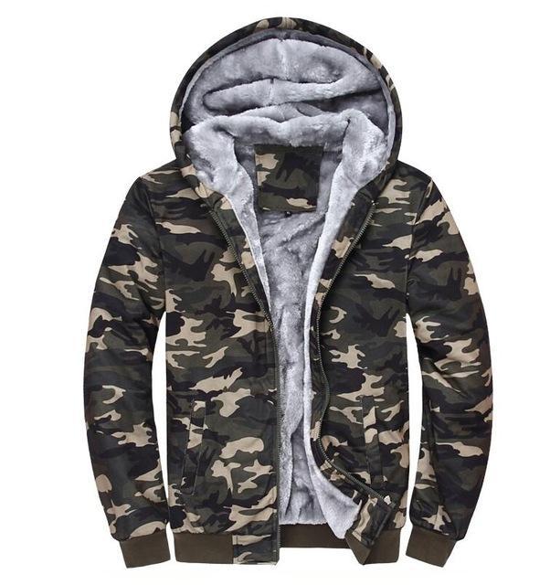 Olive Green Camouflage Zipper Fleece Hoodie - The Hoodie Store