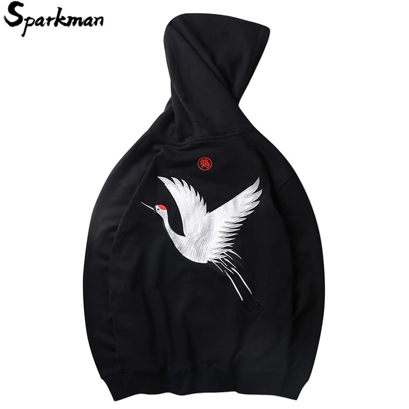 Men's Embroidery Japanese Crane Hoodies - The Hoodie Store