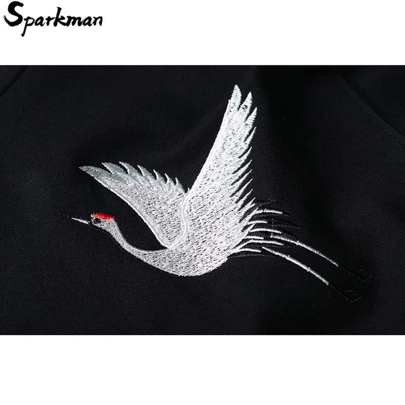 Men's Embroidery Japanese Crane Hoodies - The Hoodie Store