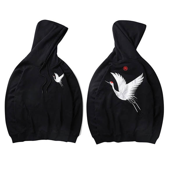 Men's Embroidery Japanese Crane Hoodies - The Hoodie Store