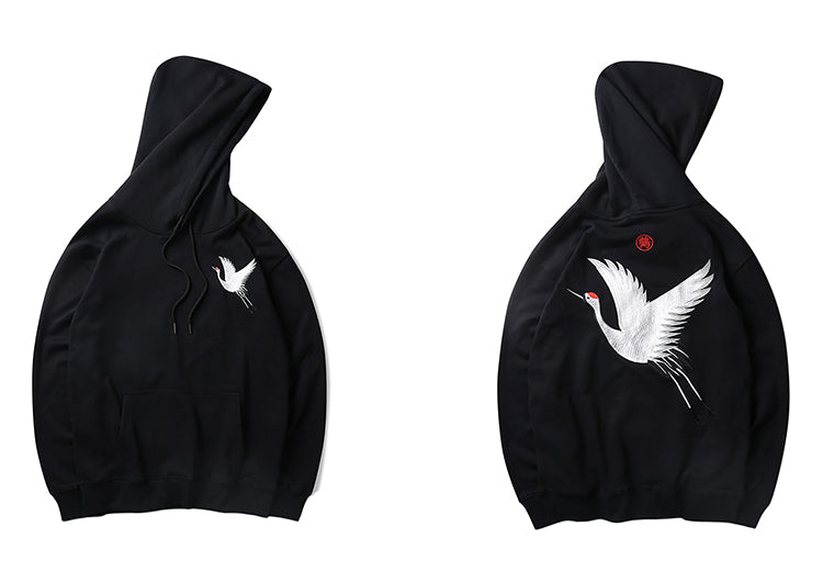 Men's Embroidery Japanese Crane Hoodies - The Hoodie Store