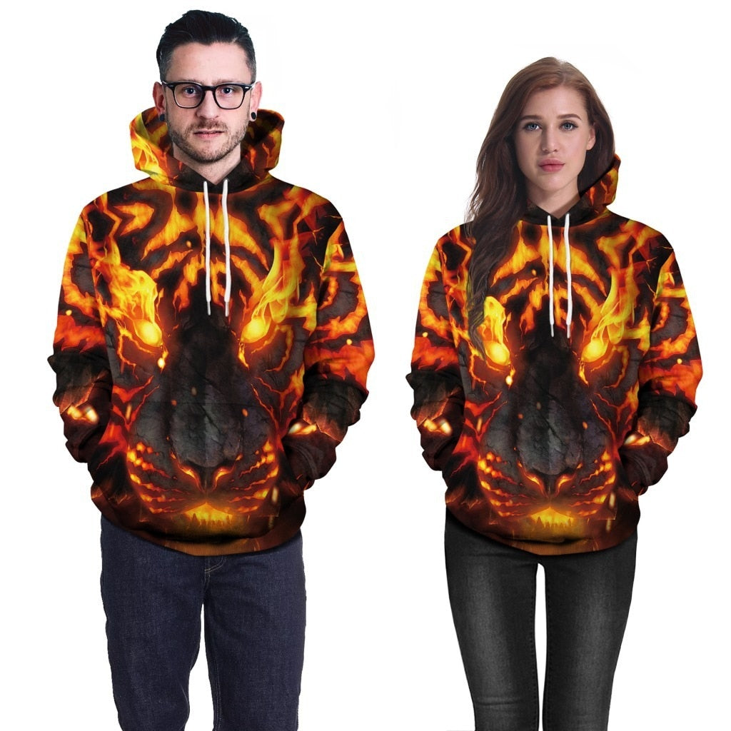 3D Harajuku Printed Animal Flame Hoodie - The Hoodie Store