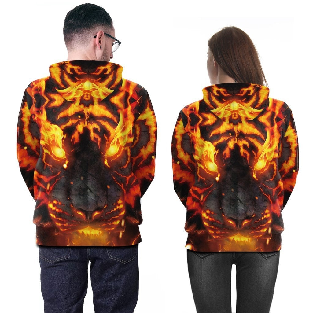 3D Harajuku Printed Animal Flame Hoodie - The Hoodie Store